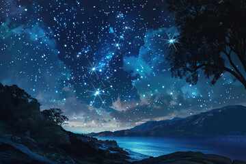 Naklejka premium Astrological composition with empty starry sky for zodiac sign symbol