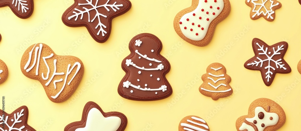 Aufkleber seamless pattern of festive christmas cookies on a warm yellow background creating a cheerful holida