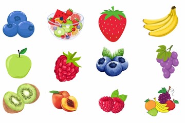 set of fruits and berries, vegetables on a white background. Vector icon fruit and vegetables color icons set, fruit clipart, food icons set, fruit icons set.