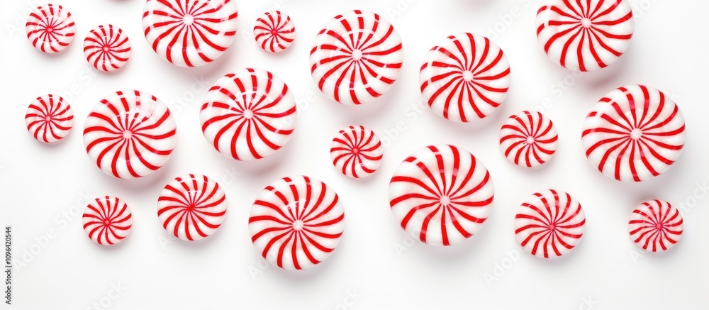 Poster candy cane pattern design on white background showcasing peppermint candies in various sizes for fes