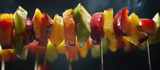 Exotic fruit kebabs grilling on BBQ showcasing vibrant colors and healthy dietary options for culinary design and summer gatherings