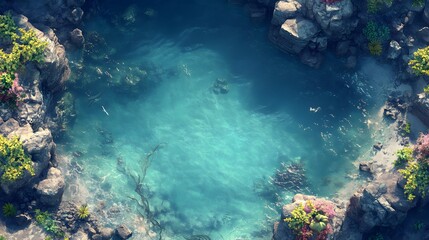 Obraz premium A serene underwater cove with vibrant flora, showcasing crystal-clear blue water.