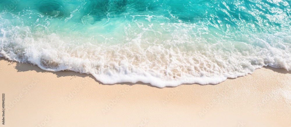 Aufkleber tranquil beach scene with gentle waves lapping at soft sandy shore under bright summer sunlight