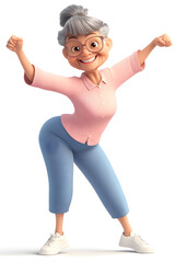 Energetic Cartoon Grandma Dancing Happily
