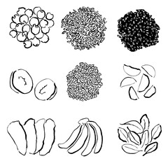 set of black and white ,set of fruits and berries, vegetables on a white background. Vector icon fruit and vegetables color icons set, fruit clipart, food icons set, fruit icons set, fruit big bundle.