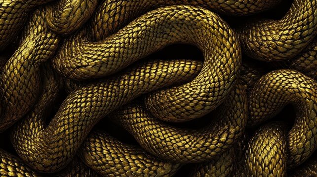 Golden metal texture resembling the scales of a dragon or snake, with intricate details and a shimmering, metallic finish.
