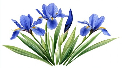 Naklejka premium Stunning Blue Irises Watercolor Painting