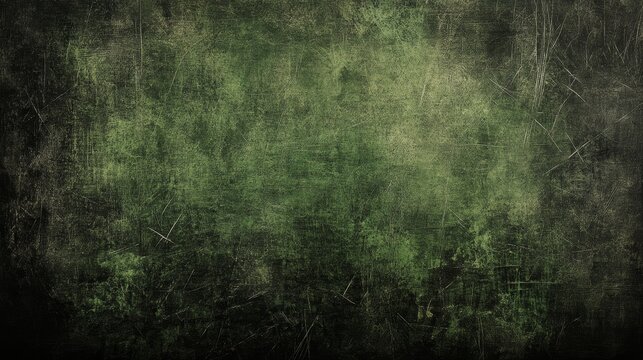 Green scratched metal texture with worn, distressed markings, creating a rugged and industrial appearance.