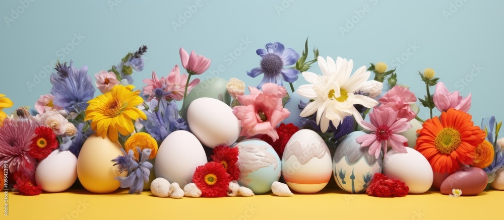 Aufkleber vibrant easter eggs decorated with colorful flowers creating a cheerful spring-themed backdrop for f