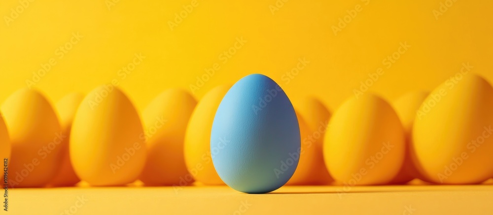 Aufkleber colorful easter display featuring a single blue egg in front of a row of yellow eggs on a vibrant ye