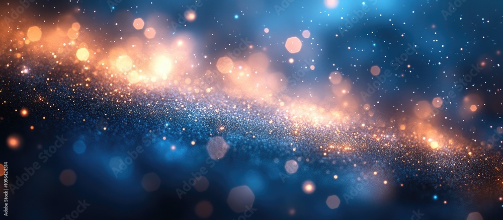 Poster vibrant bokeh backdrop with hexagonal shapes glowing in blue and gold hues creating a dreamy and abs