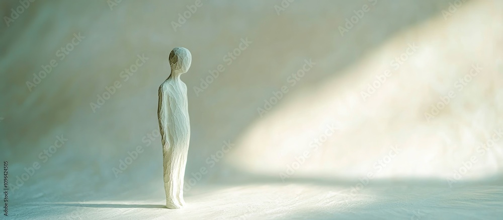 Poster softly illuminated vintage figure on textured background with gentle morning light creating an ether