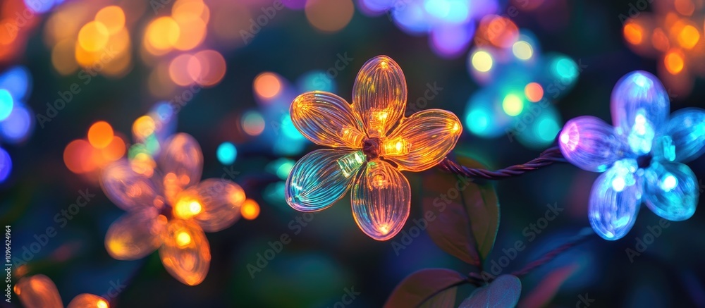 Aufkleber colorful bokeh lights from decorative flower garlands creating a festive blurred background for outd