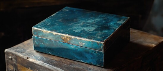 Vintage Decorative Blue Box with Distressed Finish Perfect for Home Decor or Gift Presentation