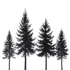 Silhouetted Evergreen Trees Against a White Background Nature Photography Minimalist Style Calm Environment Artistic Viewpoint Beauty of Nature