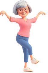 Energetic Cartoon Grandma Dancing Happily
