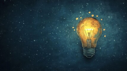 Illuminated Lightbulb Against Night Sky Background
