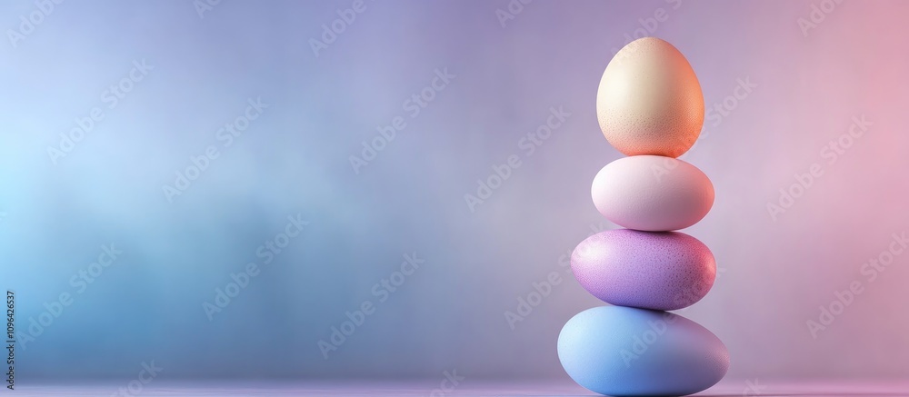 Aufkleber vibrant stacked eggs against a smooth blue purple gradient background with ample space for text or p