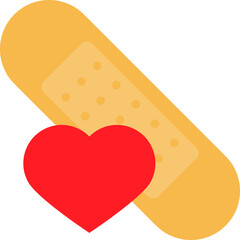 Red heart shape with beige adhesive bandage placed diagonally
