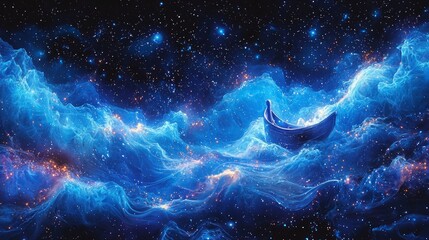 Artistic visualization Aquarius constellation depicting water bearer amidst fluid nebulae serene night sky filled stars