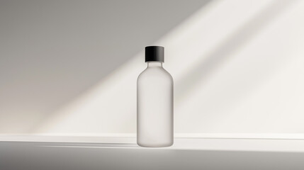 Frosted Glass Bottle with Matte Black Cap on Minimal Background
