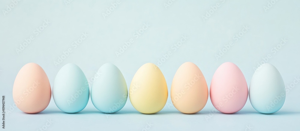 Poster pastel colored easter eggs in a row on a soft background symbolizing spring and festive celebrations