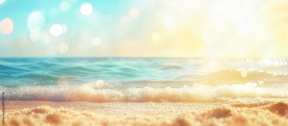 Poster Serene ocean waves and bokeh sunlight creating a dreamy abstract backdrop for relaxation and tranquility themes.