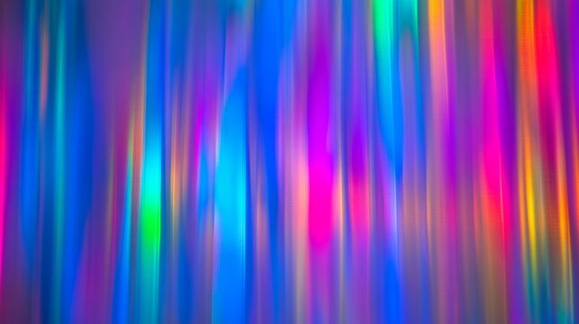 Prismatic chromatic holographic background with neon light lines, featuring a blurred texture for an aesthetic, futuristic effect.