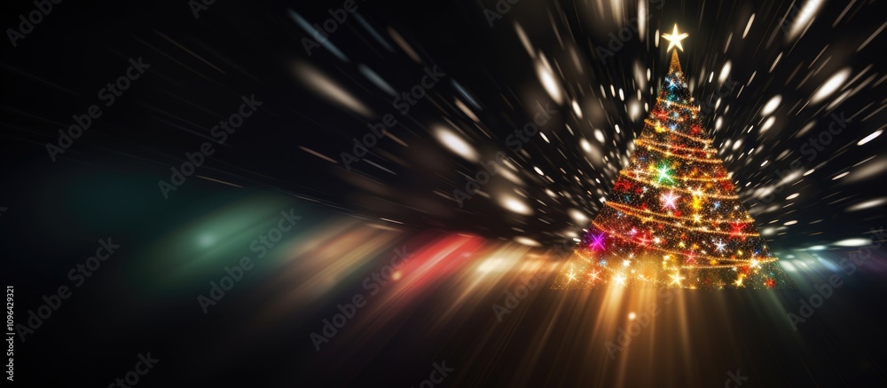Poster blurred christmas tree with colorful lights creating a festive atmosphere against a dark background 