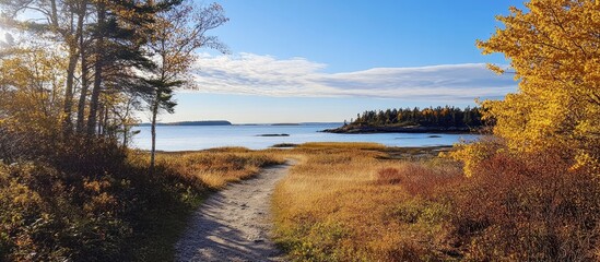 Scenic Coastal Landscape with Majestic Hiking Trails and Autumn Foliage on Ons Island