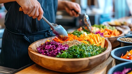 Obraz premium Vibrant Display of Fresh Raw Lettuce and Colorful Vegetables Prepared for a Delicious Salad in a Kitchen Setting