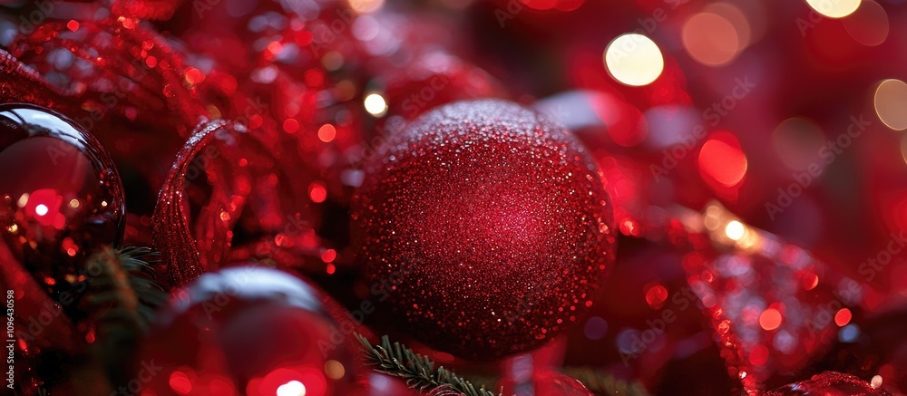 Aufkleber red christmas ornaments and decorations shimmering on an artificial tree close-up capturing festive 