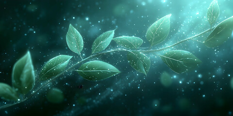 Fototapeta premium Enchanted Branch. Glowing Leaves in Mystical Forest
