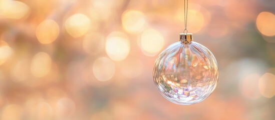 Fototapeta premium Elegant glass holiday ornament hanging against a softly blurred festive backdrop creating a warm, inviting seasonal atmosphere