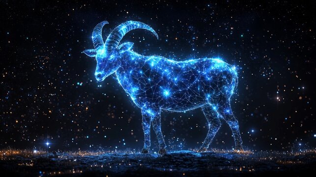 Artistic visualization showcasing Capricorn constellation as mythical sea goat serene star filled night sky tranquil colors