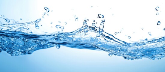 Crystal clear water splashing under a serene blue sky with gentle waves and reflections creating a tranquil natural scene