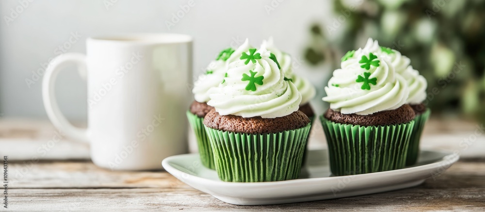 Aufkleber st patrick's day themed cupcakes with green frosting and shamrock decorations on a white plate next 