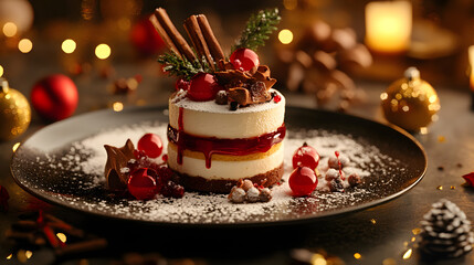 Captivating Food Photography of a Festive Christmas Dessert Card Crafted for Clients in a Studio Setting