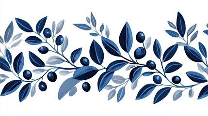 Blue and Gray Olive Branch with Berries and Leaves