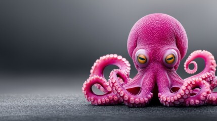  a pink octopus with its tentacles spread out on the ground, its eyes wide open and its tentacles curling around its body Its tentacles are a vibrant pink color, an