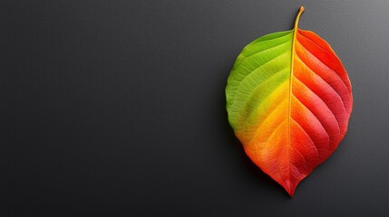  a vibrant red and green leaf on a black background, creating a striking contrast between the two colors The leaf is the focal point of the image, with the black ba