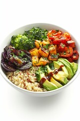 Colorful quinoa bowl with roasted vegetables.