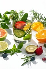 Fototapeta premium Refreshing fruit-herb infused water, vibrant and healthy.