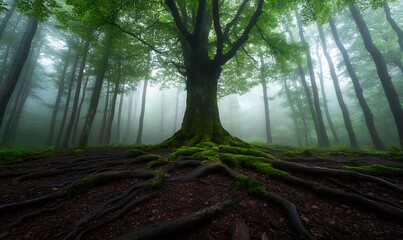 Obraz premium misty morning in the forest