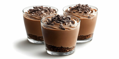 Chocolate Mousse Parfaits: Creamy Chocolate Dessert in Glass Cups, Topped with Chocolate Shavings