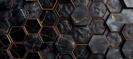 Elegant black hexagonal-patterned background, ideal for high-tech visuals or stylish presentations