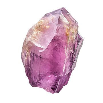 Top view of a hyperrealistic single uncut kunzite in an irregular shape isolated on a white transparent background