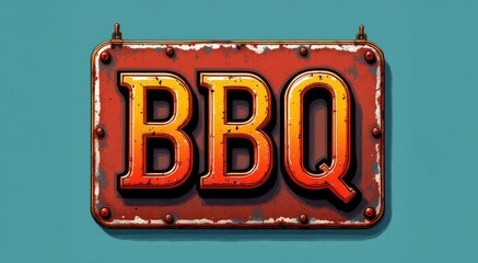 Vintage BBQ Grill Sign with Bold Orange and Yellow Letters for Restaurant Events