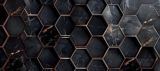 Sleek black backdrop with hexagonal geometric patterns, creating a modern and stylish background for digital designs or presentations.