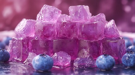 Fototapeta premium Purple Ice Cubes with Blueberries: A Stunning Food Display